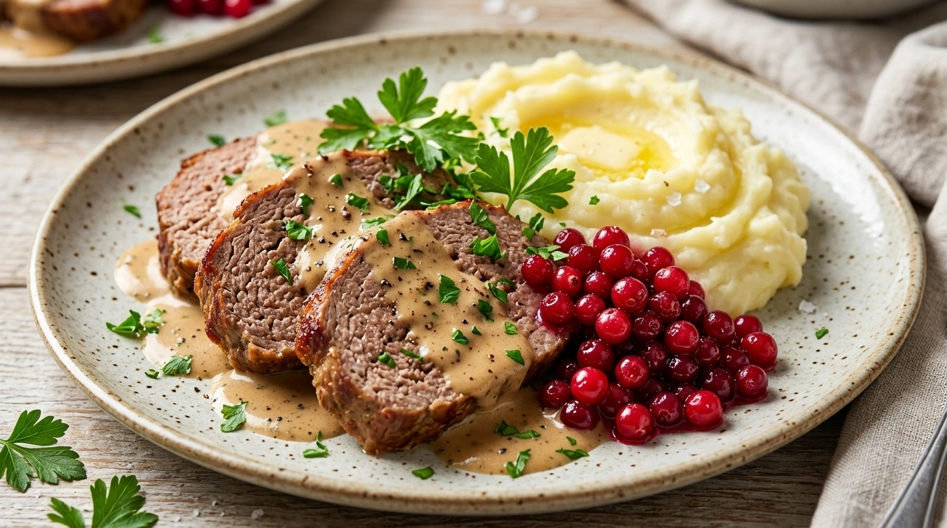 Köttfärslimpa med potatismos och lingon – Ultimata husmanskosten - traditionellt Svensk Middag recept, perfekt till vardagsmiddag